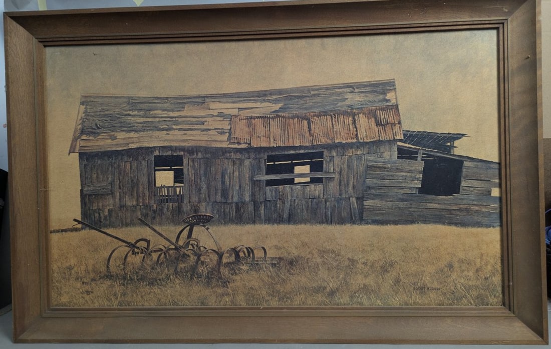Robert Addison Framed Print Rustic Barn Scenic Art Work: **Important** Please read below description on how to avoid high shipping costs. Capture a piece of American nostalgia with this stunning framed print by renowned artist Robert Addison. Measuring 44 1