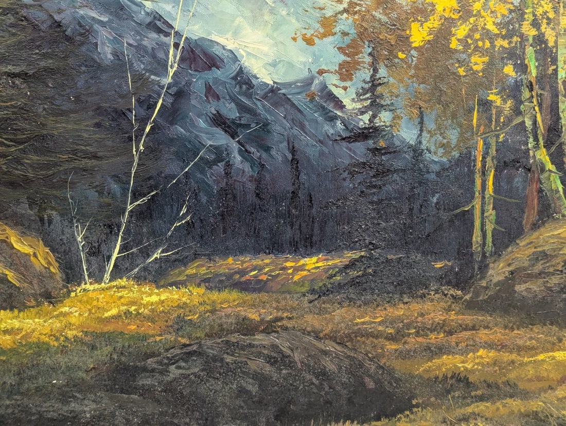 Majestic Unsigned Oil Painting of Mountain Landscape on Canvas - 10