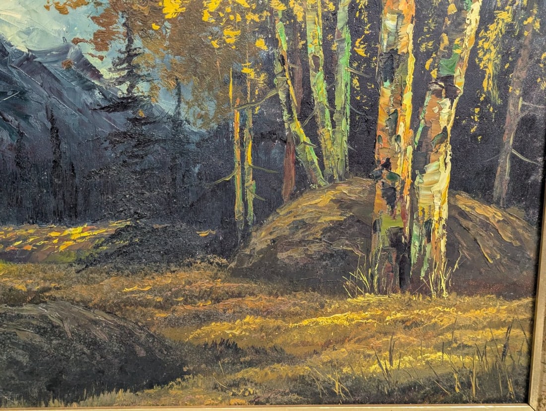 Majestic Unsigned Oil Painting of Mountain Landscape on Canvas - 11