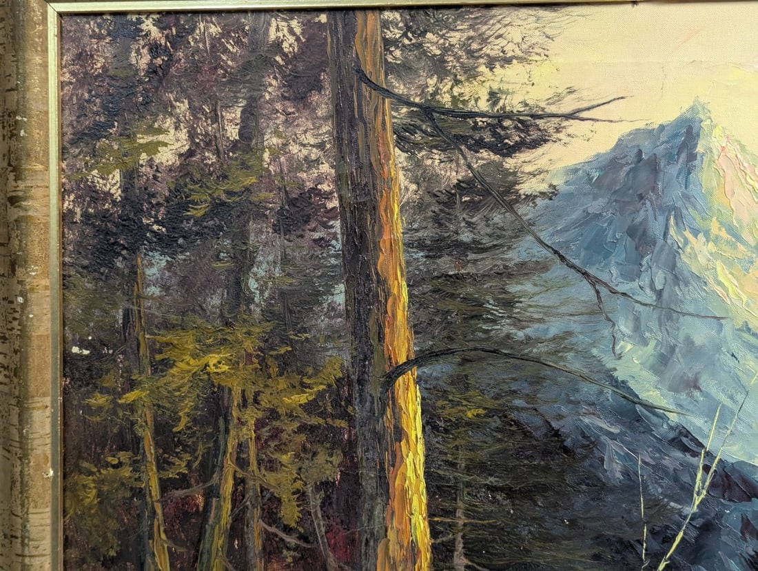 Majestic Unsigned Oil Painting of Mountain Landscape on Canvas - 3