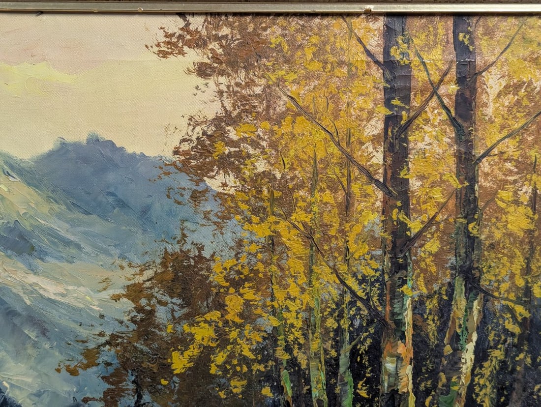 Majestic Unsigned Oil Painting of Mountain Landscape on Canvas - 5