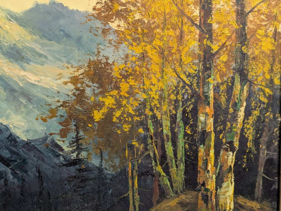 Majestic Unsigned Oil Painting of Mountain Landscape on Canvas - 8