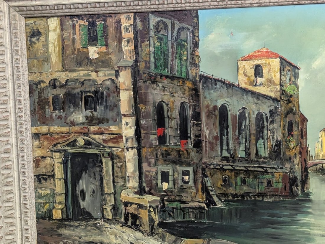 Signed Venetian Canal Scene Oil Painting by Valdi - 2