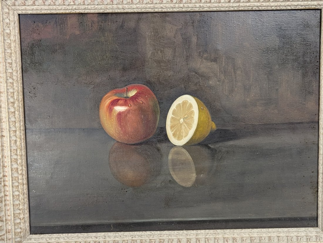 Charming Still Life Oil Painting Featuring Apple and Lemon - 2