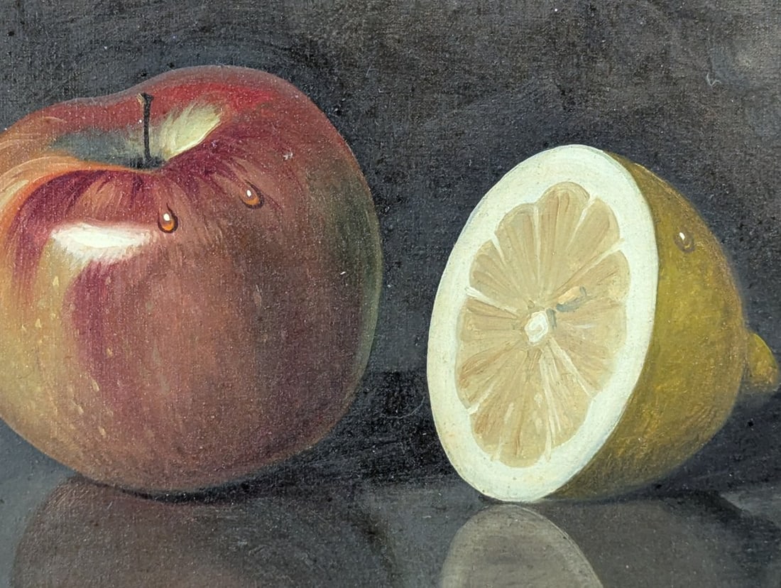 Charming Still Life Oil Painting Featuring Apple and Lemon - 7