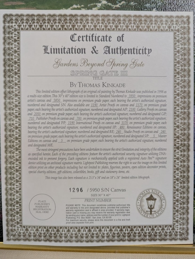 Thomas Kinkade Gardens Beyond Spring Gate III Framed Art Limited Edition - 15