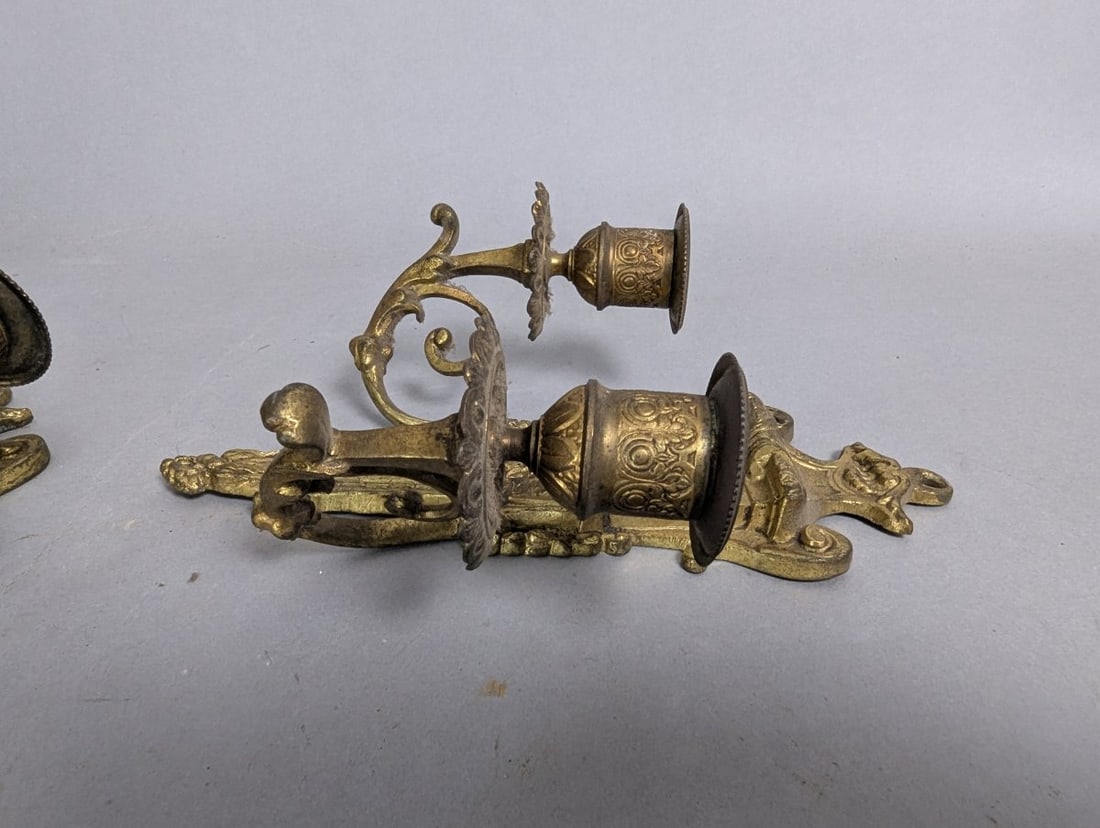 Stunning Antique Neoclassical Brass Two-Arm Wall Sconce Pair - 4