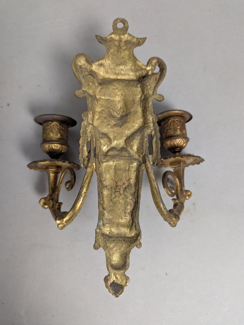 Stunning Antique Neoclassical Brass Two-Arm Wall Sconce Pair - 5