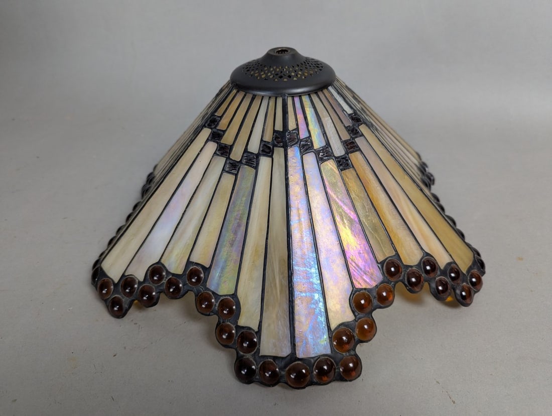Dale Tiffany Inc Leaded Stained Slag Glass Shade Unique Art Deco Design - 4