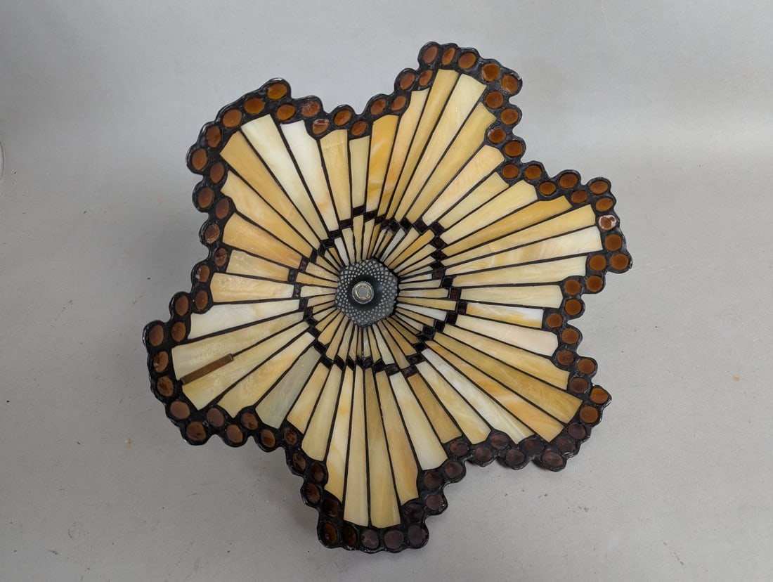 Dale Tiffany Inc Leaded Stained Slag Glass Shade Unique Art Deco Design - 5