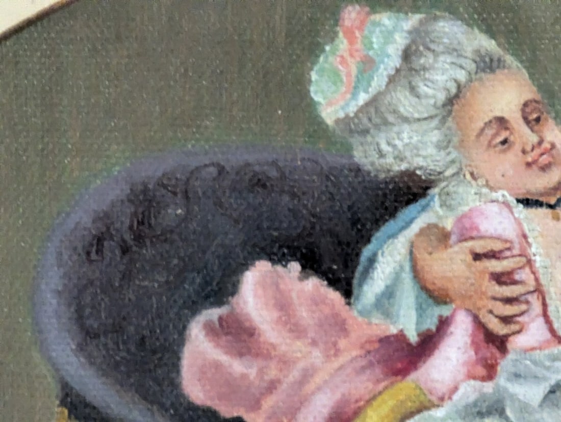 Antique French 19th Century Framed Artwork with Courting Scene - 3