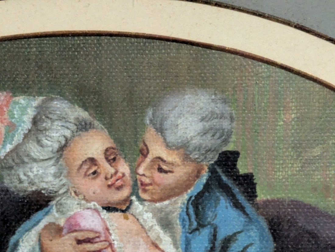 Antique French 19th Century Framed Artwork with Courting Scene - 4