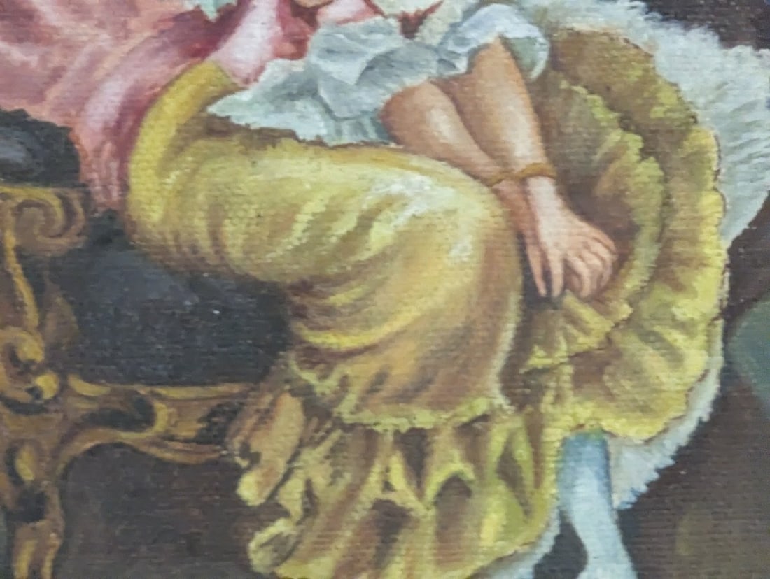 Antique French 19th Century Framed Artwork with Courting Scene - 7