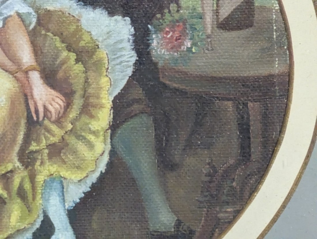 Antique French 19th Century Framed Artwork with Courting Scene - 8