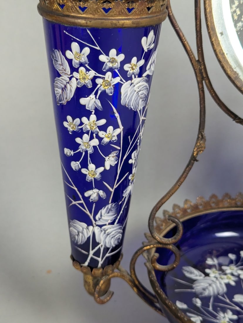 Antique Blue Glass Epergne Centerpiece with Expansive Mirror - 2