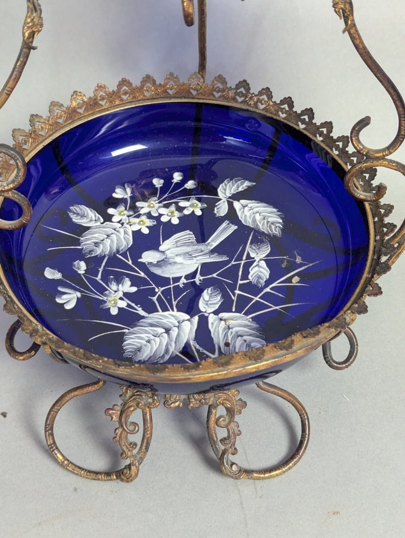 Antique Blue Glass Epergne Centerpiece with Expansive Mirror - 3