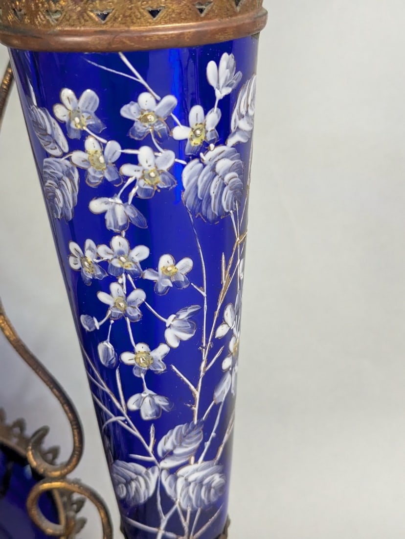 Antique Blue Glass Epergne Centerpiece with Expansive Mirror - 4