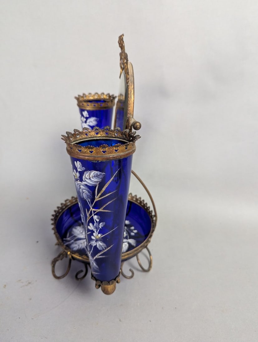 Antique Blue Glass Epergne Centerpiece with Expansive Mirror - 7