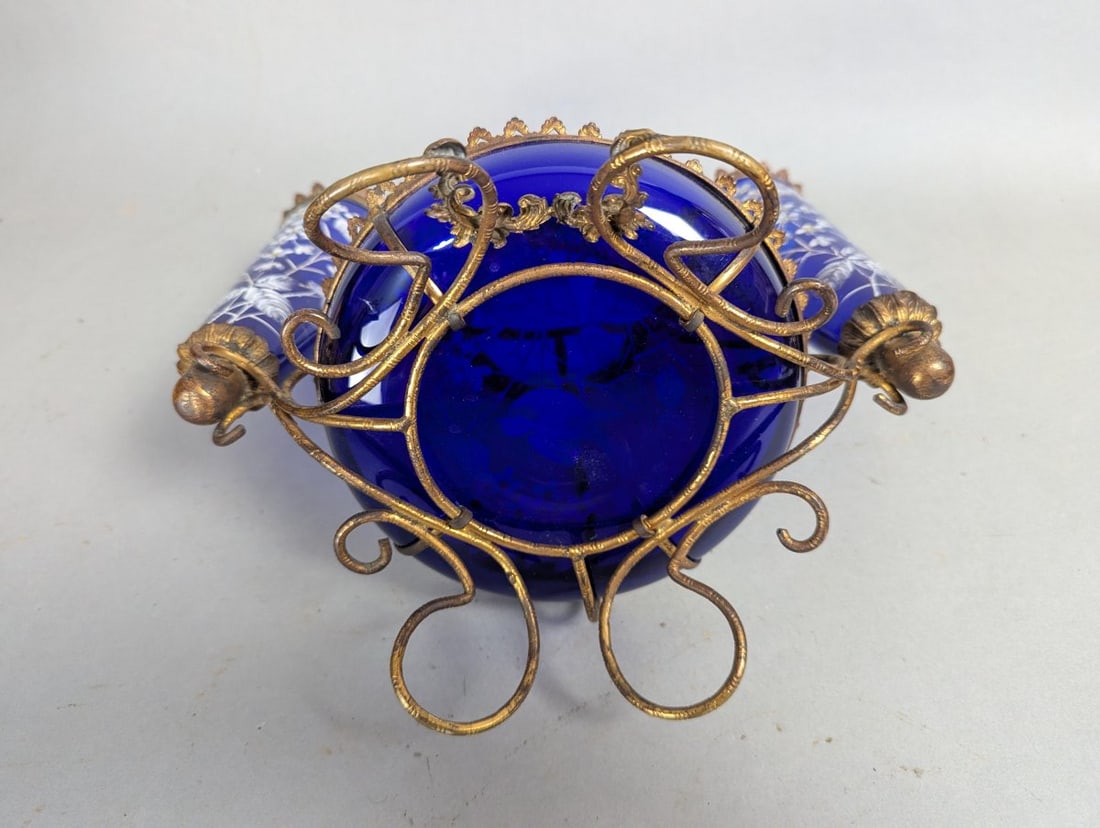 Antique Blue Glass Epergne Centerpiece with Expansive Mirror - 9