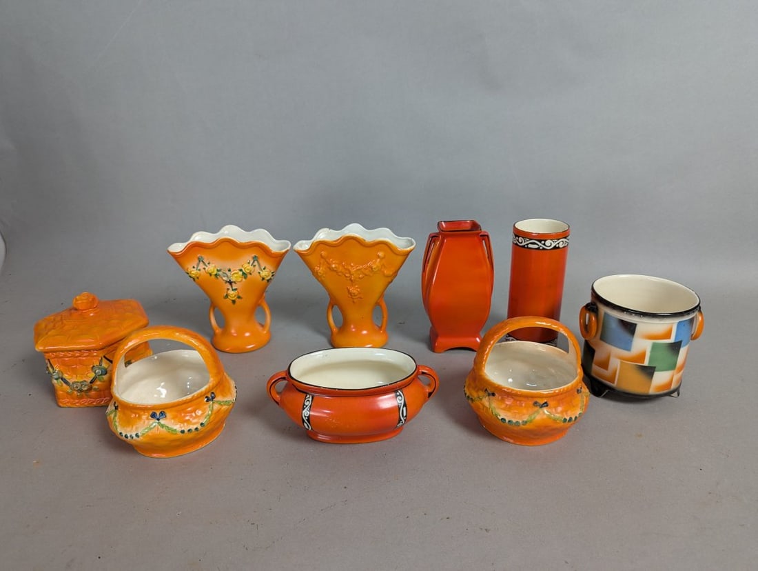 Lot of 7 Vintage Czech Art Pottery Hand Painted Collectibles: **Important** Please read below description on how to avoid high shipping costs. Explore this exquisite Lot of 7 vintage Czech art pottery hand painted, featuring a stunning array of hand-crafted piec