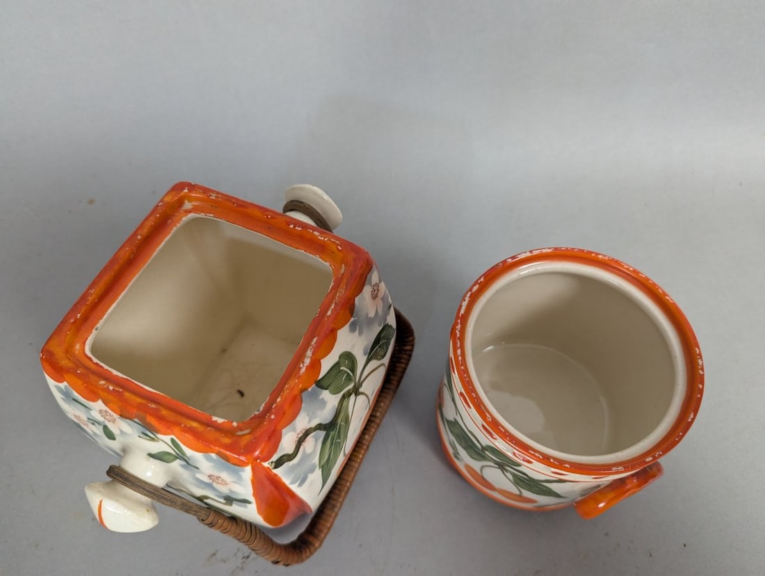 ERPHILA Art Pottery Container and Planter Set Vintage Handpainted Cherries - 12