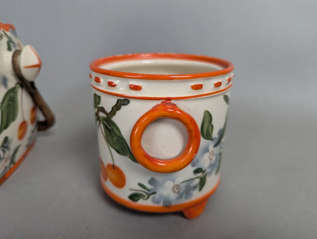 ERPHILA Art Pottery Container and Planter Set Vintage Handpainted Cherries - 3