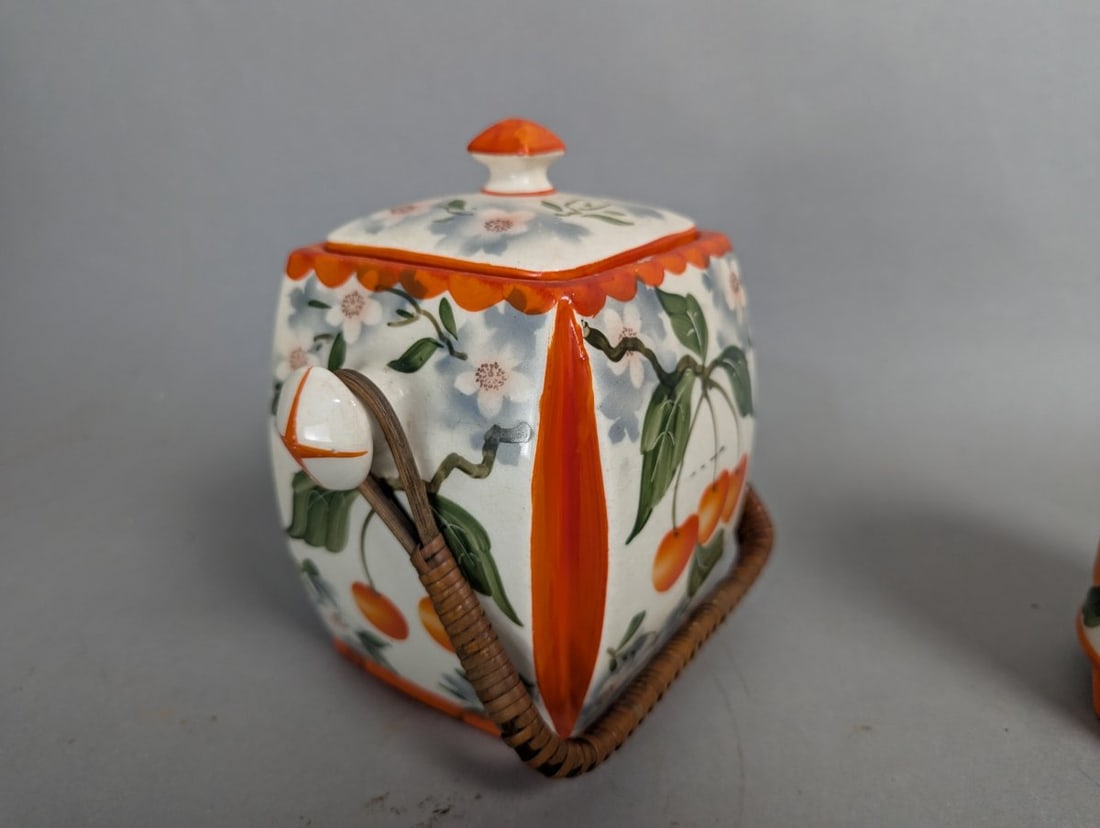 ERPHILA Art Pottery Container and Planter Set Vintage Handpainted Cherries - 4