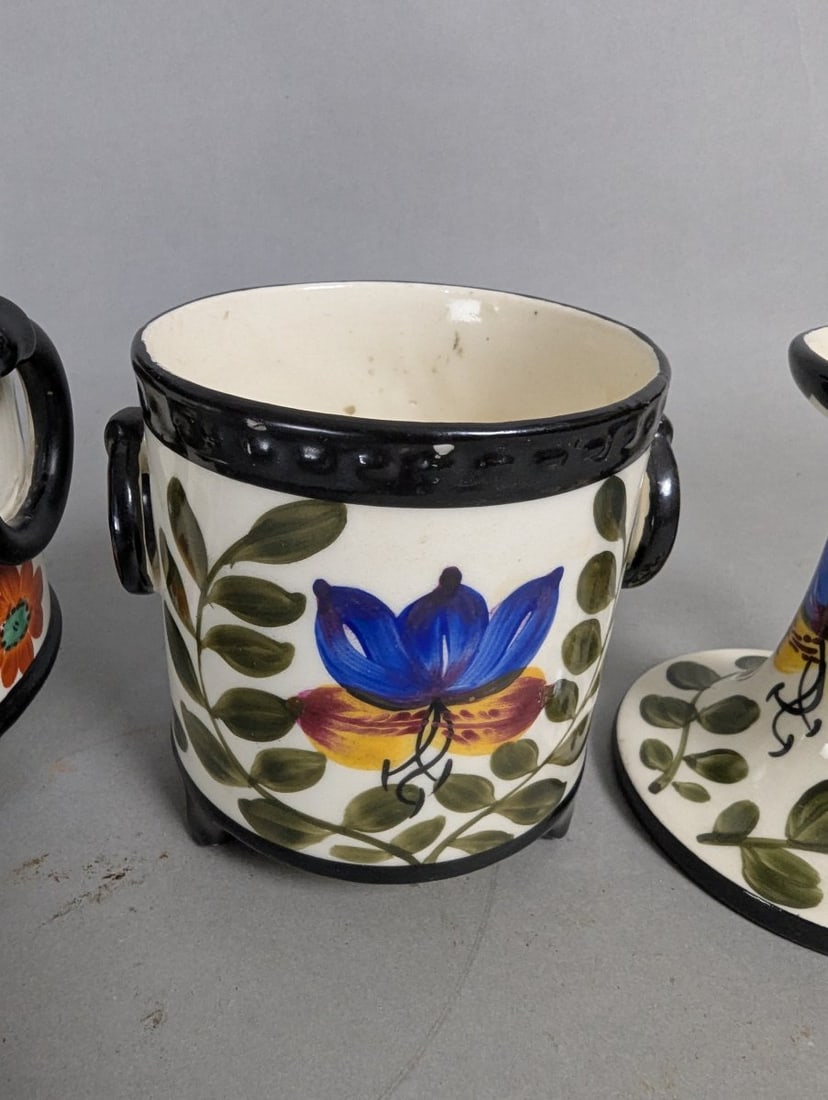 Exquisite Czech Art Pottery Candle Holders and Ice Bucket Set - 3