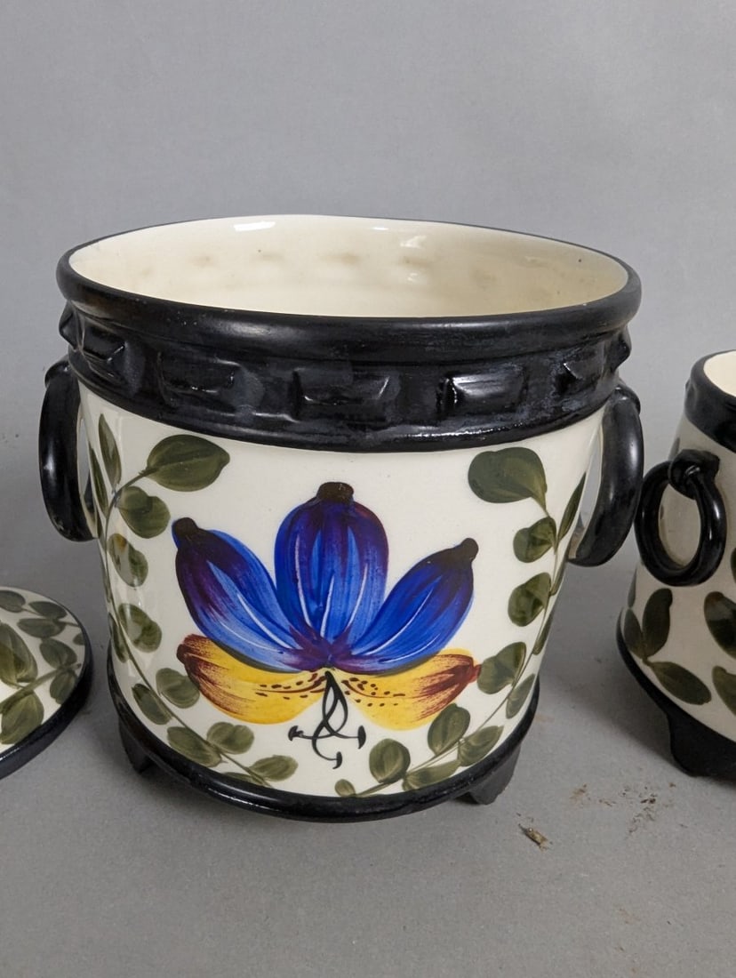Exquisite Czech Art Pottery Candle Holders and Ice Bucket Set - 4