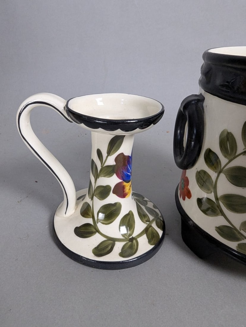 Exquisite Czech Art Pottery Candle Holders and Ice Bucket Set - 5