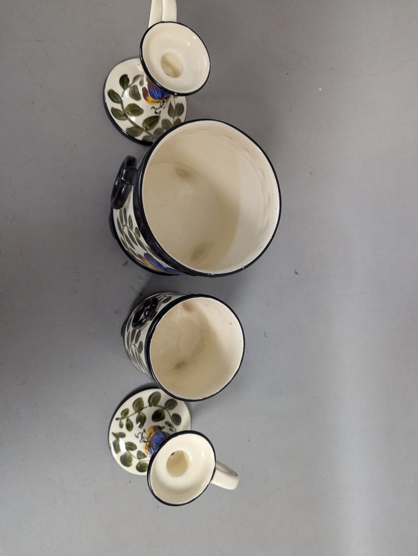 Exquisite Czech Art Pottery Candle Holders and Ice Bucket Set - 6
