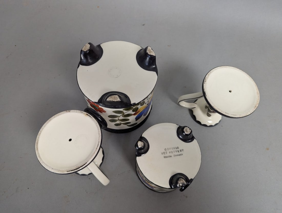 Exquisite Czech Art Pottery Candle Holders and Ice Bucket Set - 7