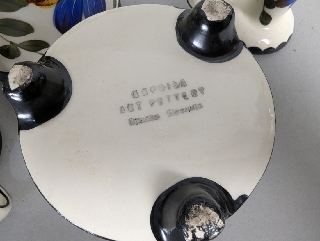 Exquisite Czech Art Pottery Candle Holders and Ice Bucket Set - 8