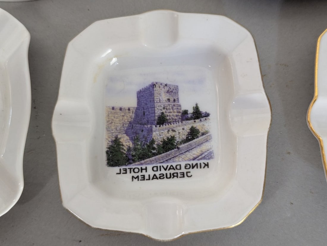 Lot of 5 Vintage Hotel Ashtrays from 1950s Palestine Mandate Jerusalem - 3