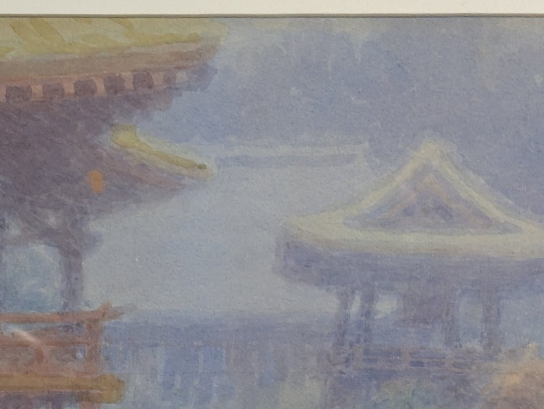 Stunning Yuhan Ito Watercolor of Japanese Temple Framed Artwork - 5