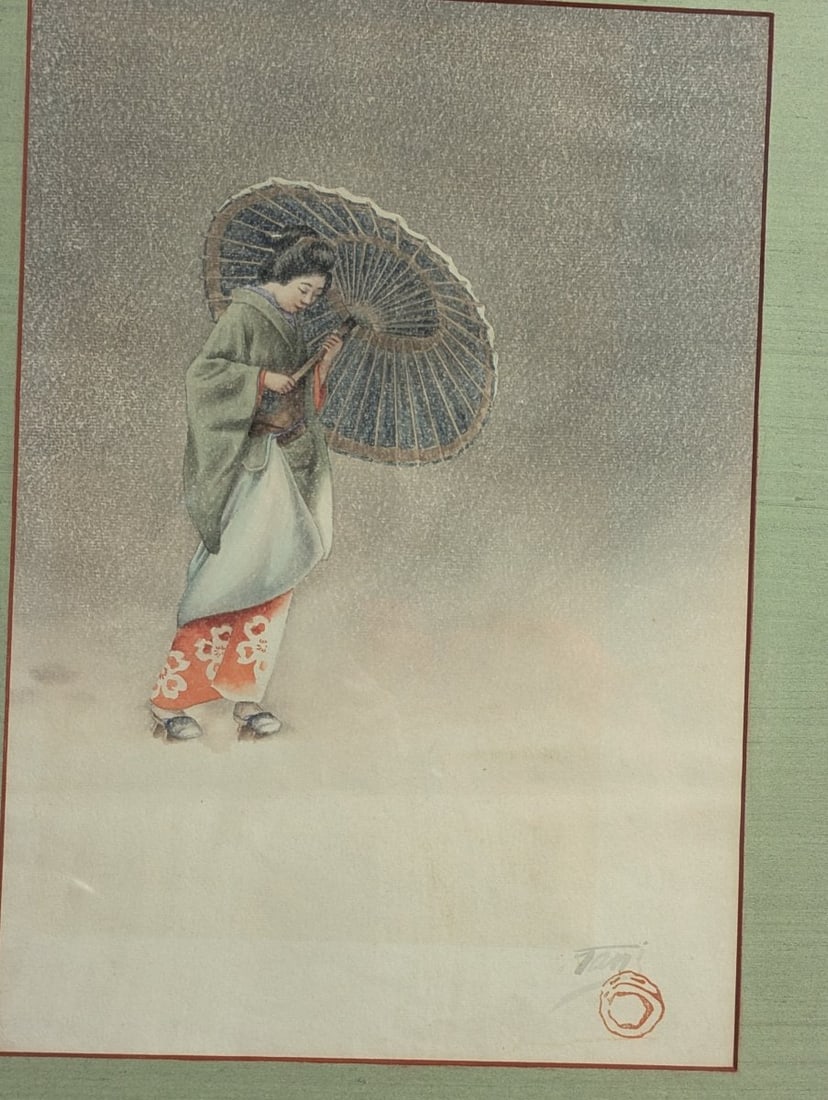 Framed Watercolor by Tani GekkÅ Japanese Art Signed Authenticity - 2