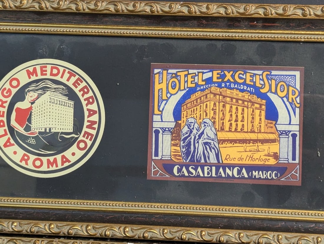 Set of 9 Vintage Framed Luggage Labels in Ornate Frames - 2