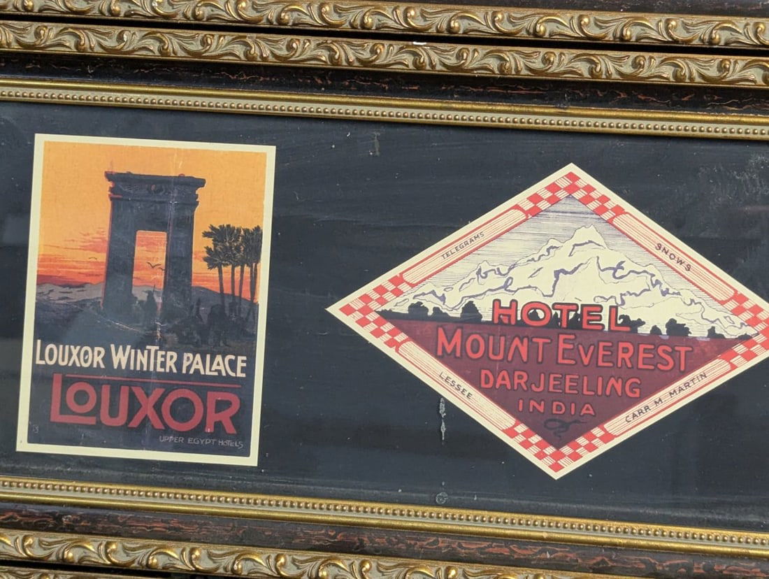 Set of 9 Vintage Framed Luggage Labels in Ornate Frames - 3