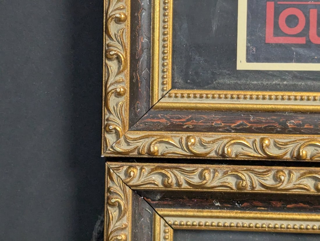 Set of 9 Vintage Framed Luggage Labels in Ornate Frames - 9