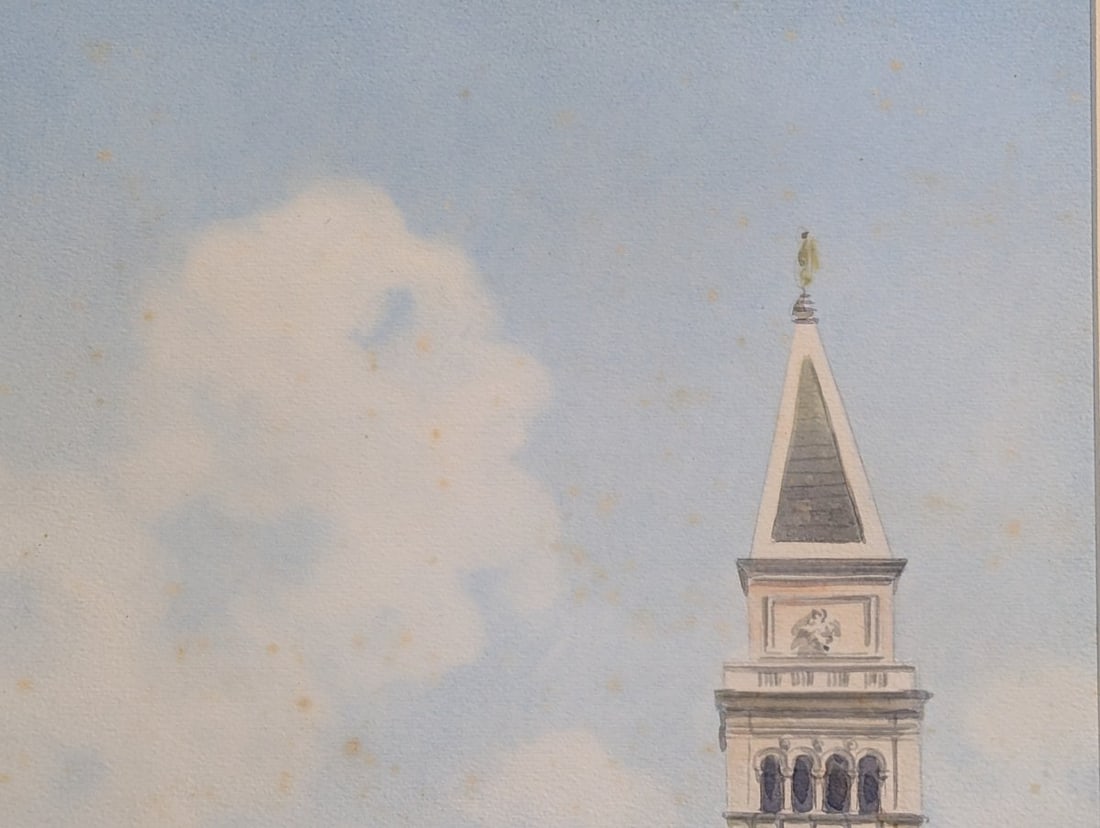 Large Framed Watercolor of Venice Piazza San Marco by Umberto Organia - 3