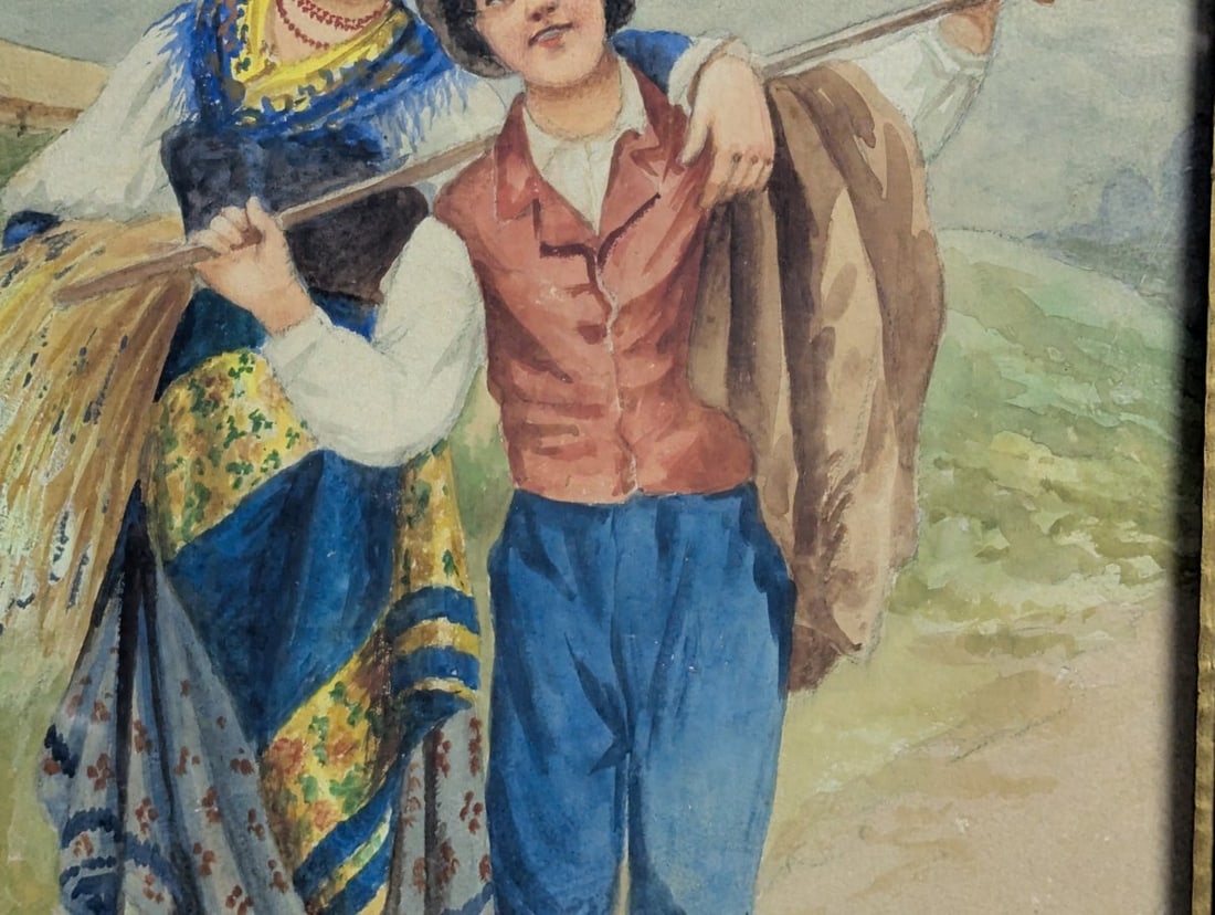 Antonio Coppola Neapolitan Genre Watercolor Painting Framed Under Glass - 4