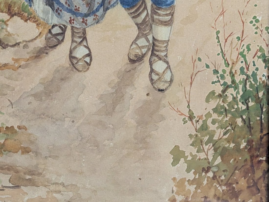 Antonio Coppola Neapolitan Genre Watercolor Painting Framed Under Glass - 6