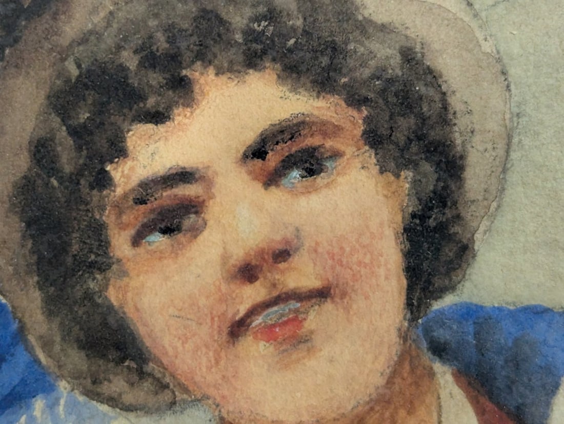 Antonio Coppola Neapolitan Genre Watercolor Painting Framed Under Glass - 9