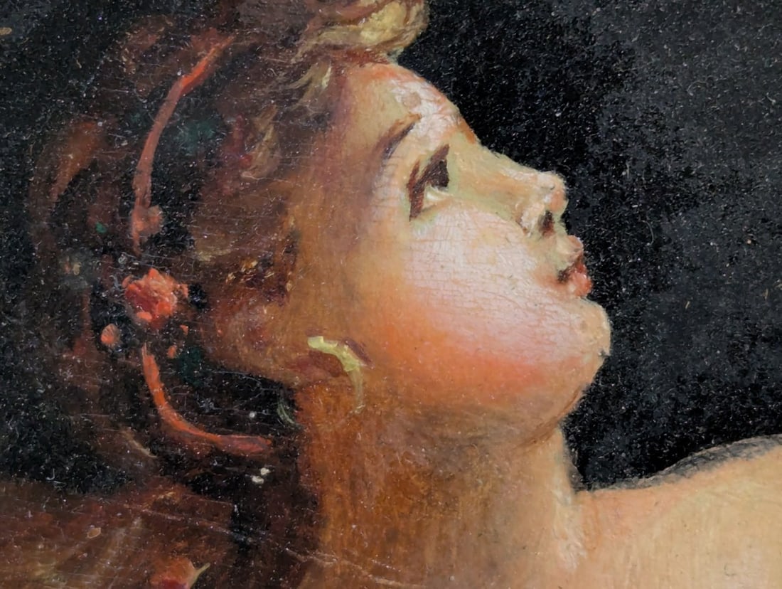 Turn of the Century Roman Gouache Painting Vintage Frame - 6