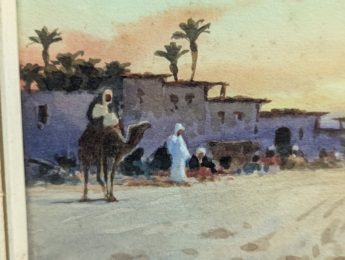Edwin Weeks Small Watercolor Egyptian Scene Framed Art - 6