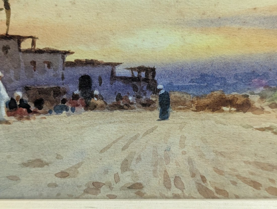 Edwin Weeks Small Watercolor Egyptian Scene Framed Art - 7