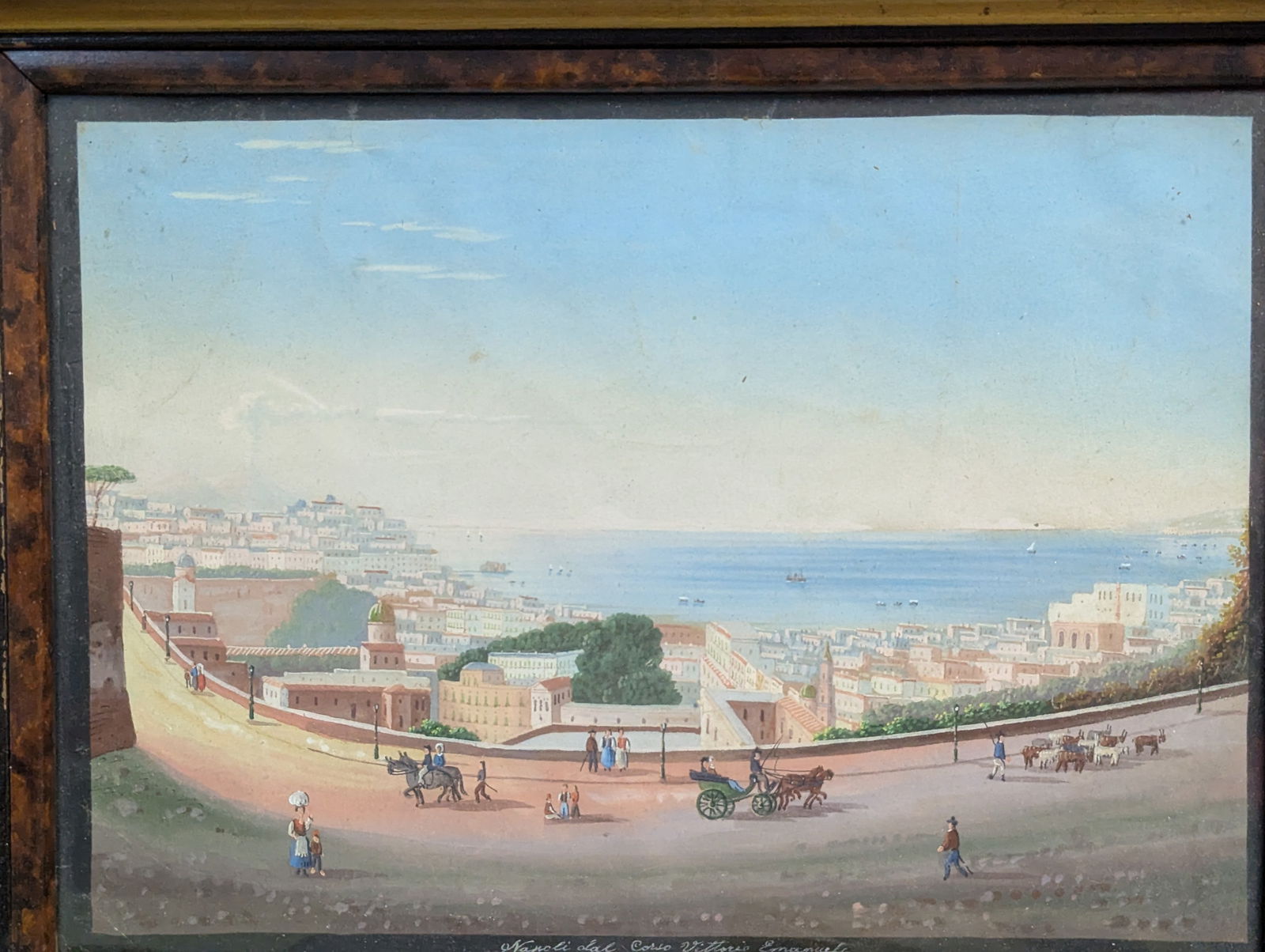 Charming Neapolitan Gouache Painting Framed Under Glass - 2