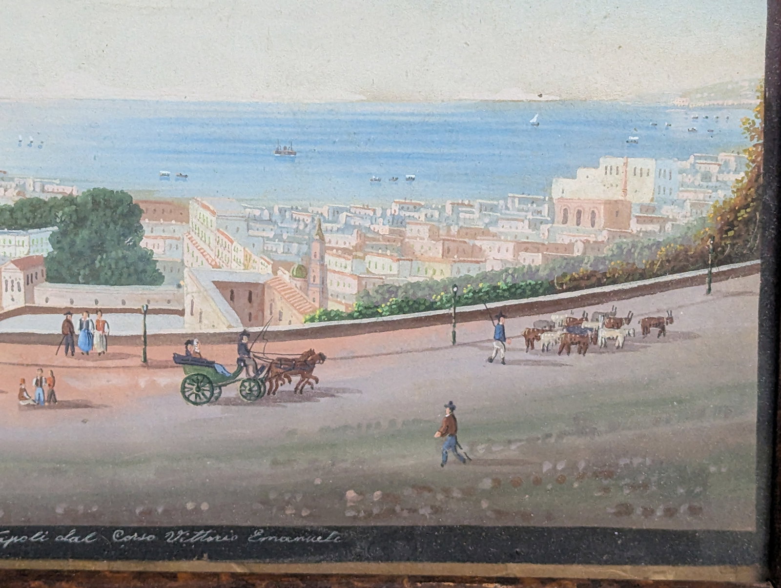 Charming Neapolitan Gouache Painting Framed Under Glass - 8