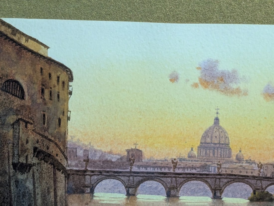 Framed Watercolor by Federico Schianchi of Rome Castle and Basilica - 3