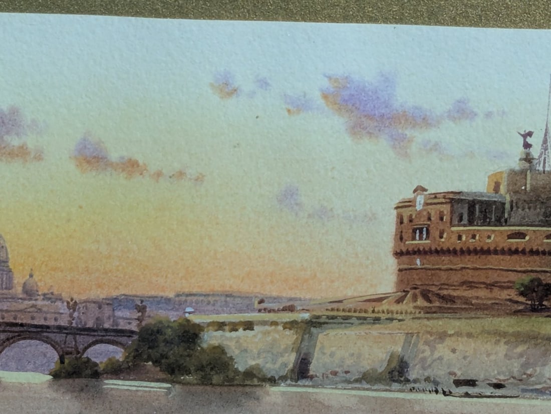 Framed Watercolor by Federico Schianchi of Rome Castle and Basilica - 4